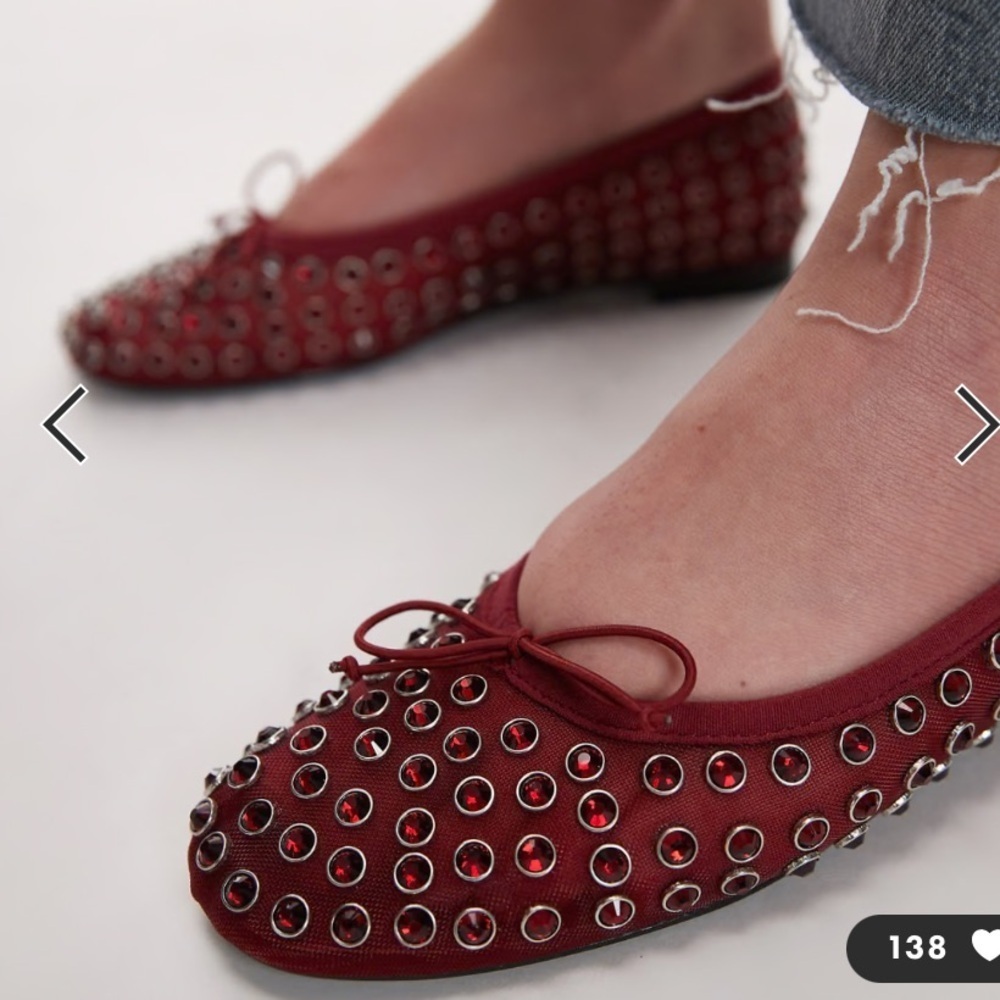 NWT Mango studded bow front ballet pumps in red Size 36